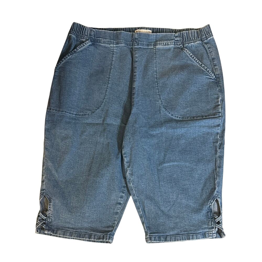 Croft & Barrow P2XL Petite Denim Skimmer Capri Pants Lace Up Lattice Hem Y2K